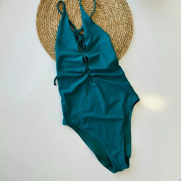 Aerie Green Lace Up One Piece Swimsuit Size Medium - Picture 12 of 12